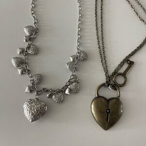 Silver and Gold Heart Pendant Necklace Set